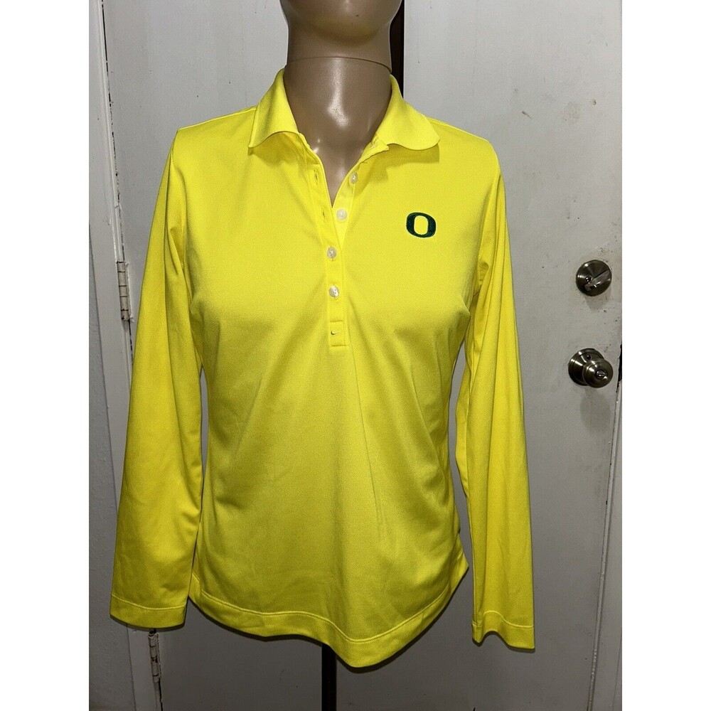 nike dri-fit womens golf polo shirt Oregon Ducks Yellow Long Sleeves Shirt Tee M